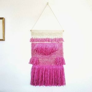 Handwoven fiber art macrame wall hanging